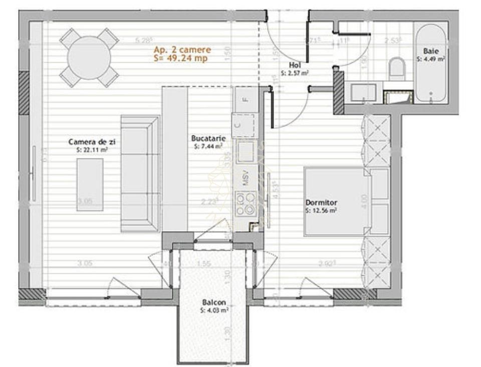 Apartament Ultrafinisat 2 camere 49 mp-balcon-Calea Moldovei