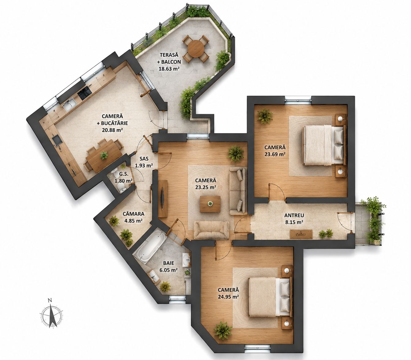Apartament cu 4 camere si terasa si curte proprie, langa primarie — fotografia 6