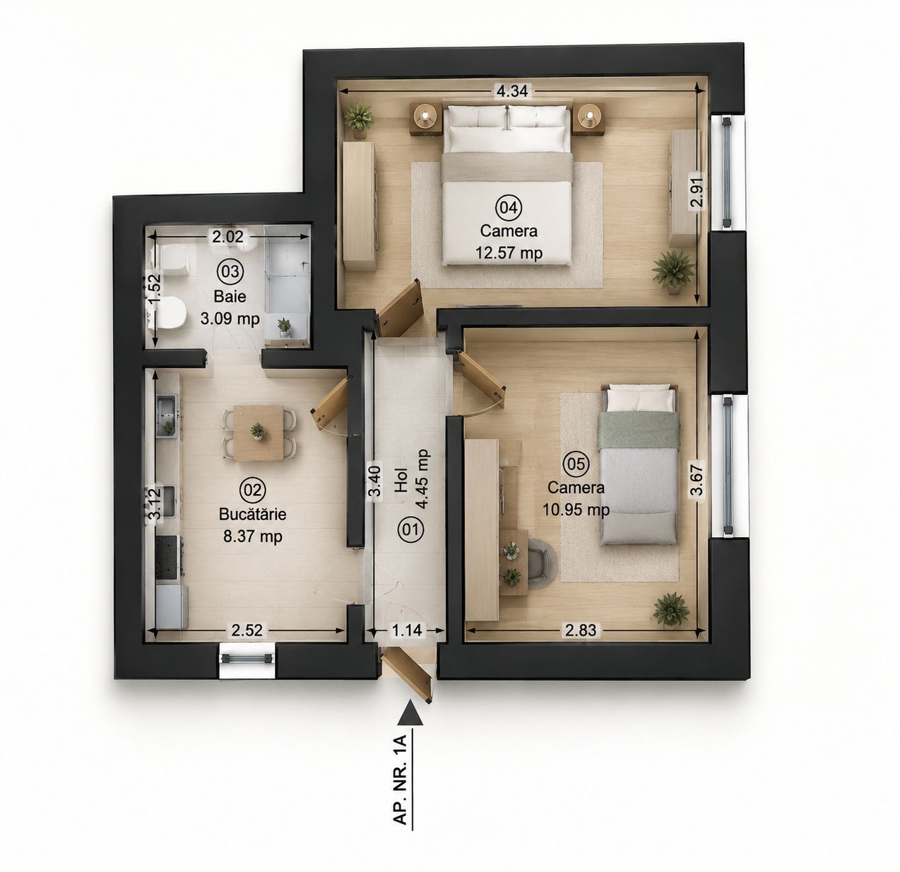 Apartament la cheie cu 2 camere la casa in Parneava Comision 0% — fotografia 3