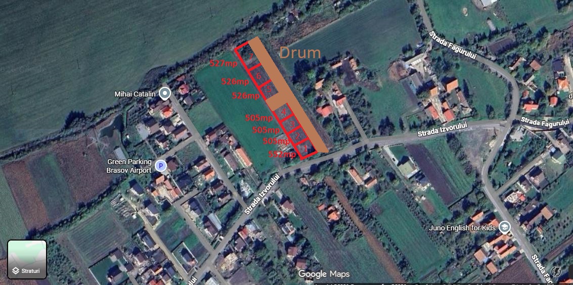 Parcele intre 505-527mp in Stupini pe str Izvorului, 100 euro/mp - Brasov